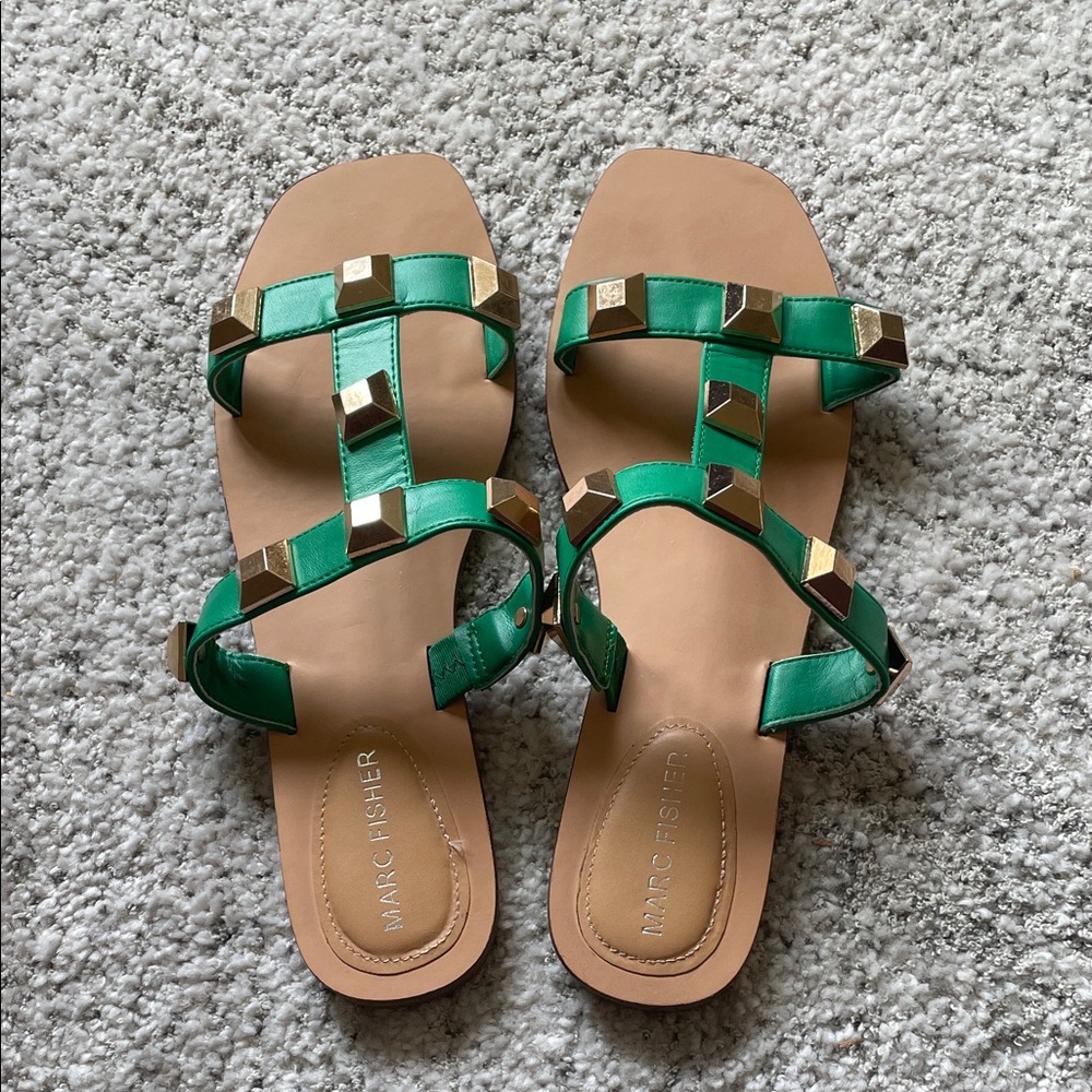 Marc Fisher Emerald Sandals with Metallic Studs